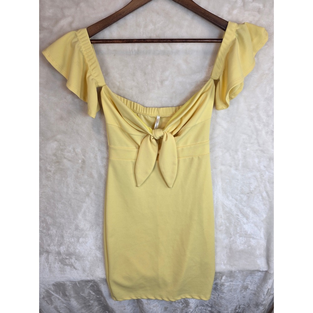 Goodtime USA Yellow Off Shoulder Ruffle Tie Front Bodycon Mini Dress Size M 1521